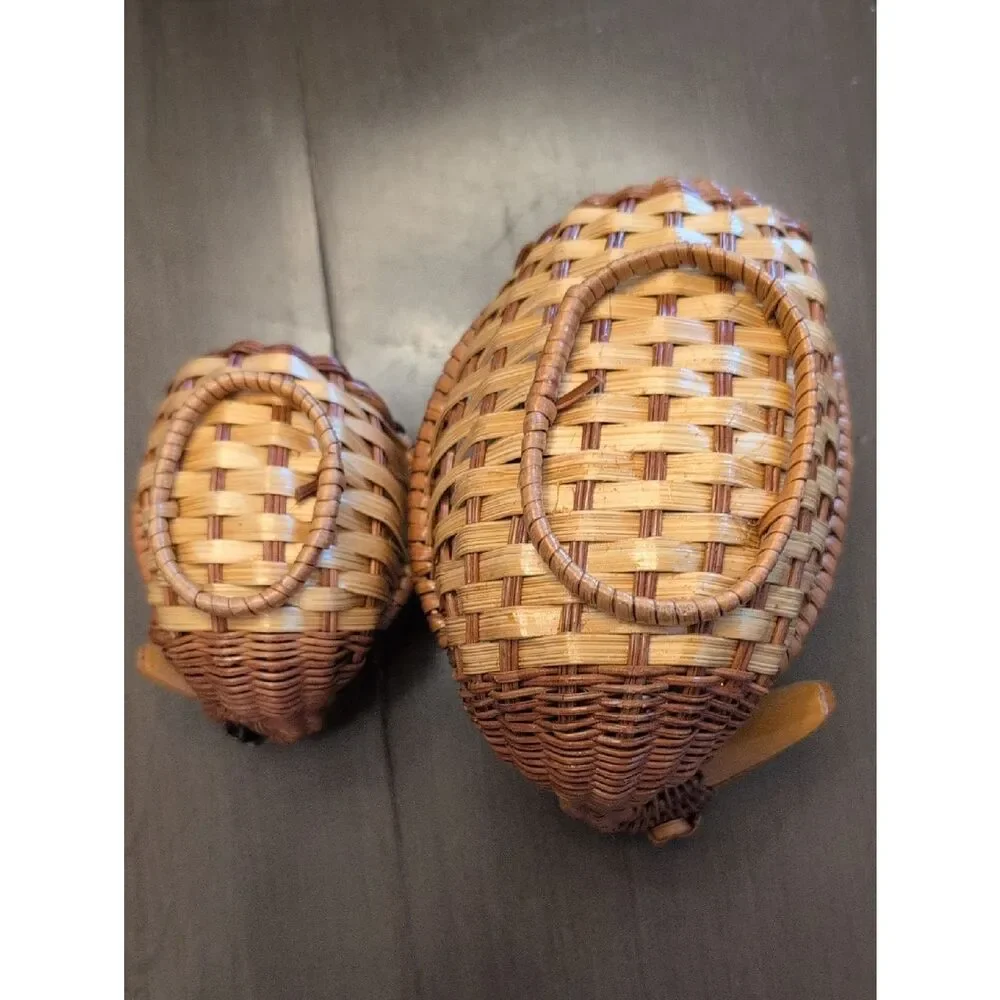 Vintage Handwoven Brown Wicker Duck Baskets Set of 2
